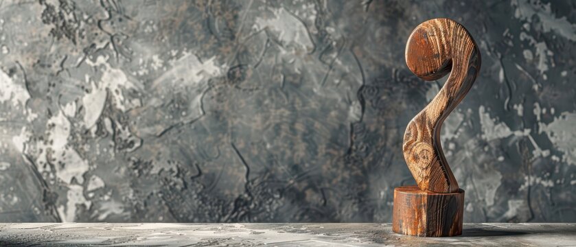 Wooden Sculpture on Grey Concrete Surface - Powered by Adobe