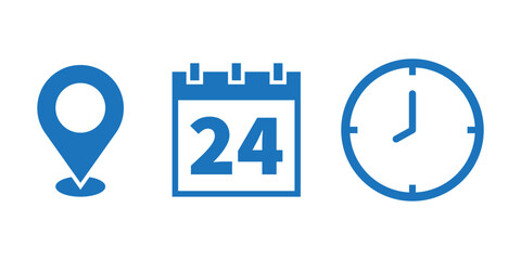 location, time and date icons.