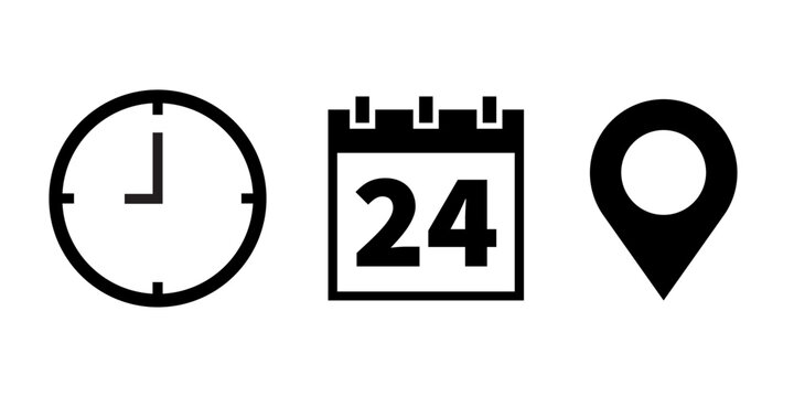location, time and date icons.