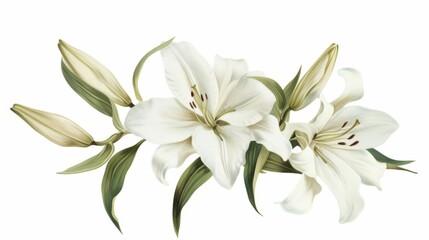 Branch of white lilies isolated on a white background