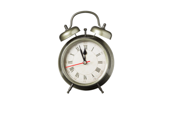 retro clock, pointer clock, green color alarm clock on isolated white background close up