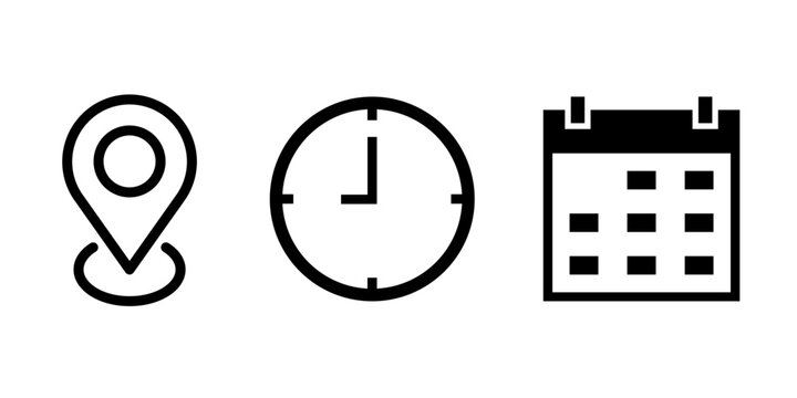 location, time and date icons.