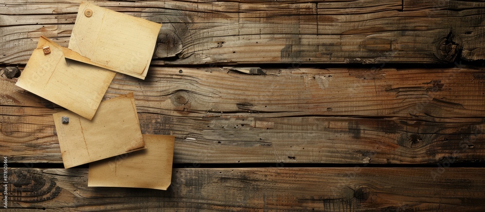 Poster old wooden background with empty notes providing a copy space image.