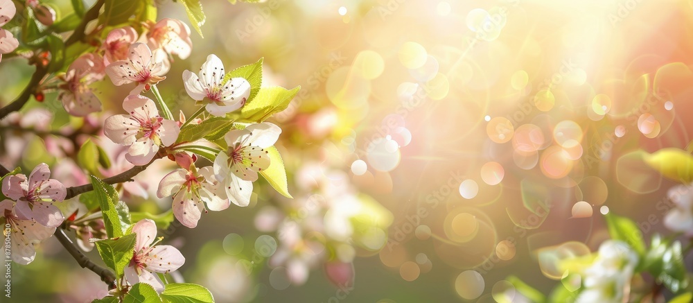 Poster spring fruit trees in bloom with a banner providing ample copy space image.
