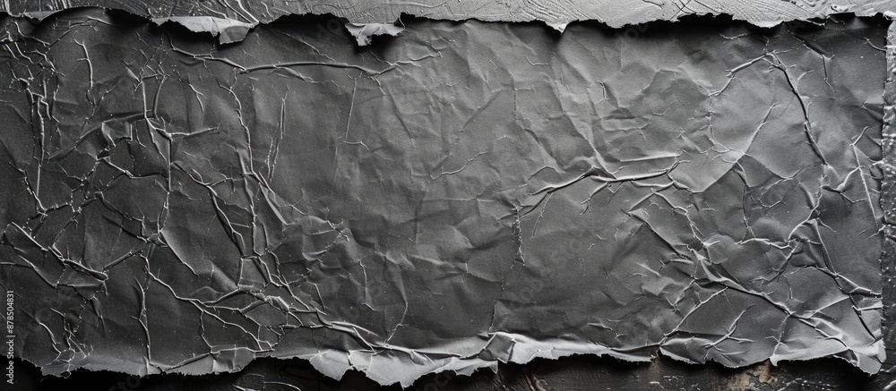 Poster vintage ragged black paper on a gray backdrop with ample copy space image for your text.