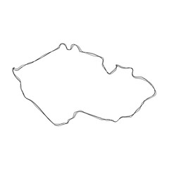 Czech Republic country simplified map.Thin triple pencil sketch outline isolated on white background. Simple vector icon