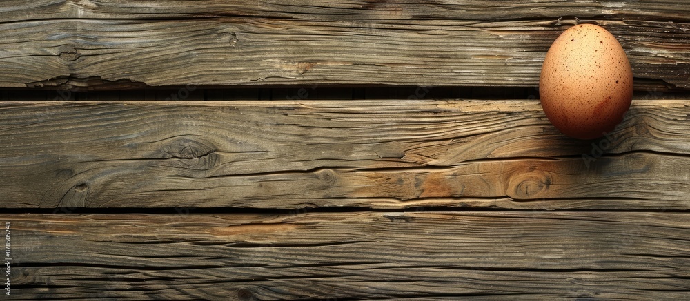 Poster rustic wooden background with an egg in its shell and room for a text or image. image with copy spac
