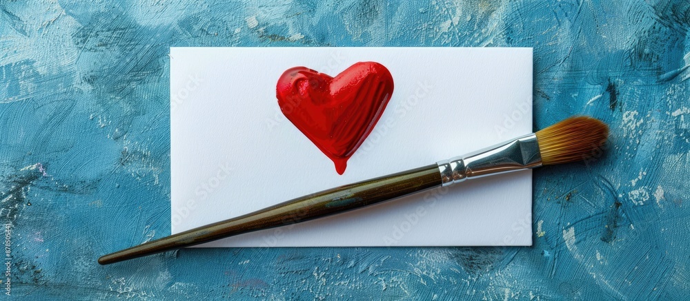 Poster valentine's day card idea with a simplistic design featuring a paintbrush on a blue background with 