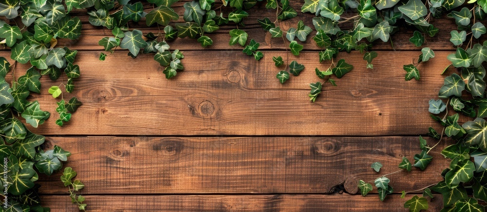 Poster rustic wooden backdrop adorned with foliage, ideal for displaying a copy space image.