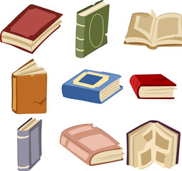 old book set cartoon. library page, antique school, parchment case old book sign. isolated symbol vector illustration
