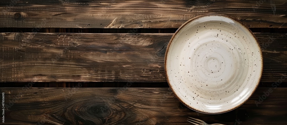 Poster plate displayed on a rustic wooden table with ample copy space image.