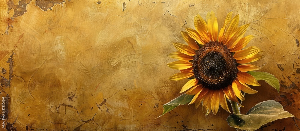 Poster old-fashioned card displaying a sunflower with ample copy space image for customization.