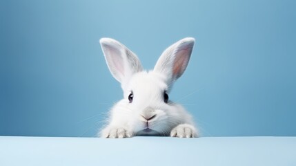 Obraz premium cute animal pet rabbit or bunny white color smiling and laughing isolated with copy space for easter background, rabbit, animal, pet, cute, fur, ear, mammal, background, celebration, generate by AI
