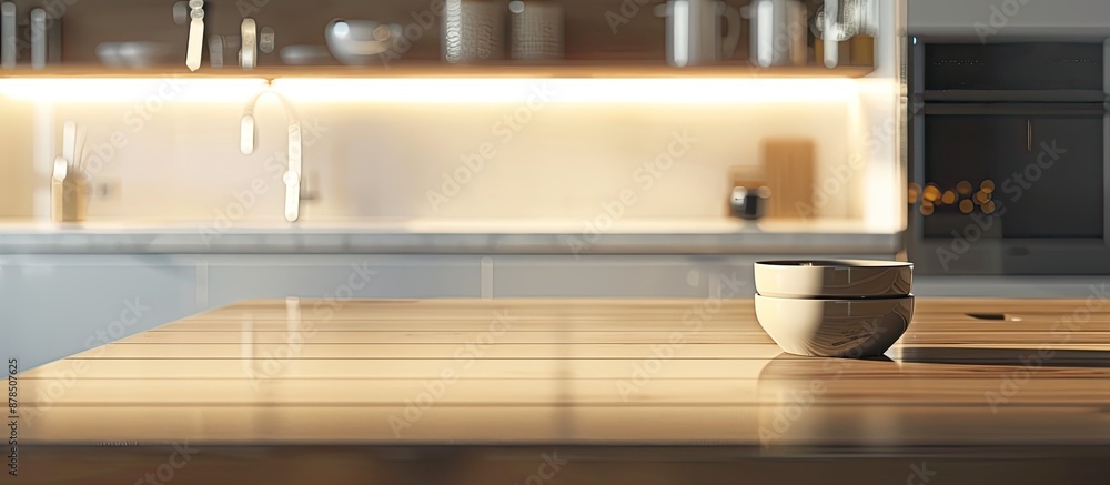 Poster modern kitchen with empty table providing ample copy space image.