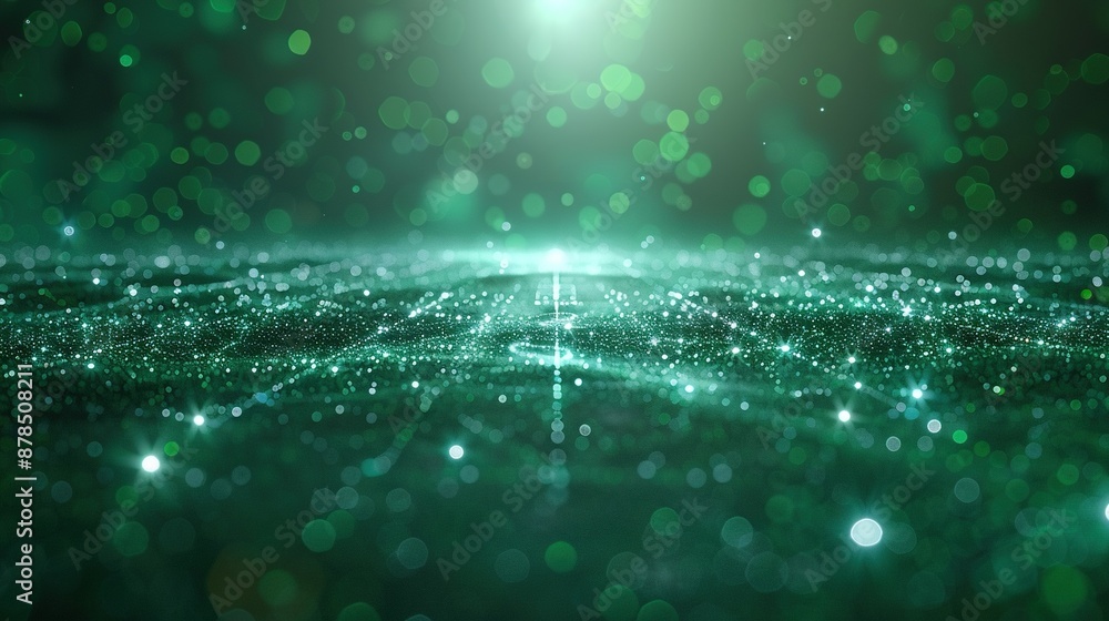 Poster green background with sparkling lights and a clear image of that same scene
