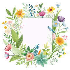 Flowers in watercolor technique and a banner for text. A hand-drawn illustration.