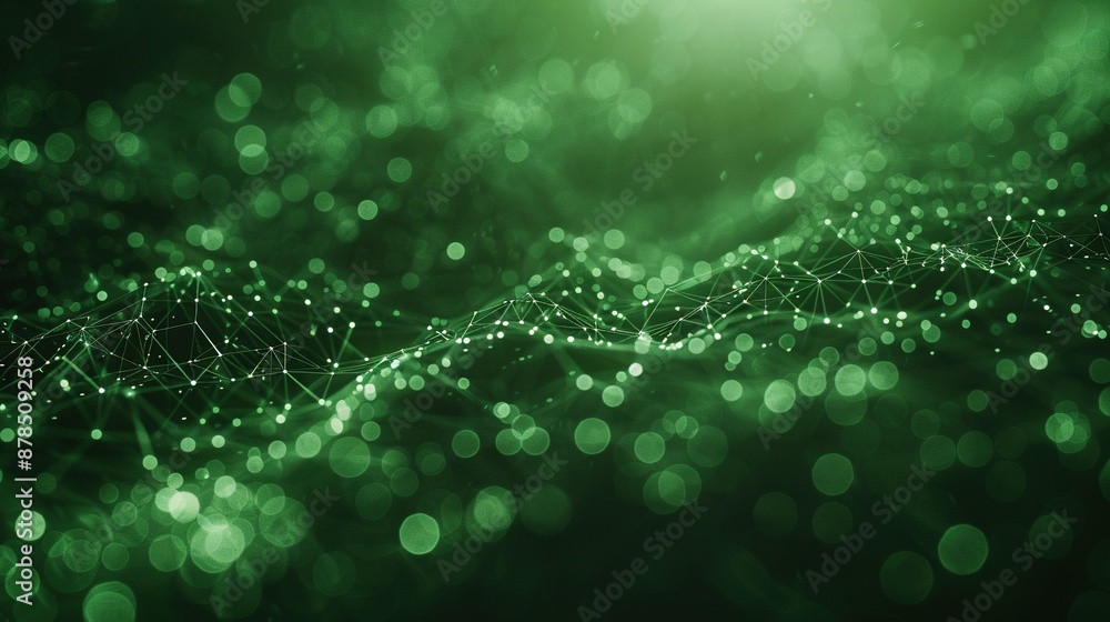 Poster a sharp focus on a green-black gradient with a faint picture of a row of lights in the foreground