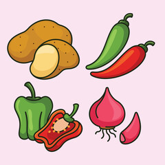Cartoon Vegetable Vector Design. Vegetables food cute art illustration