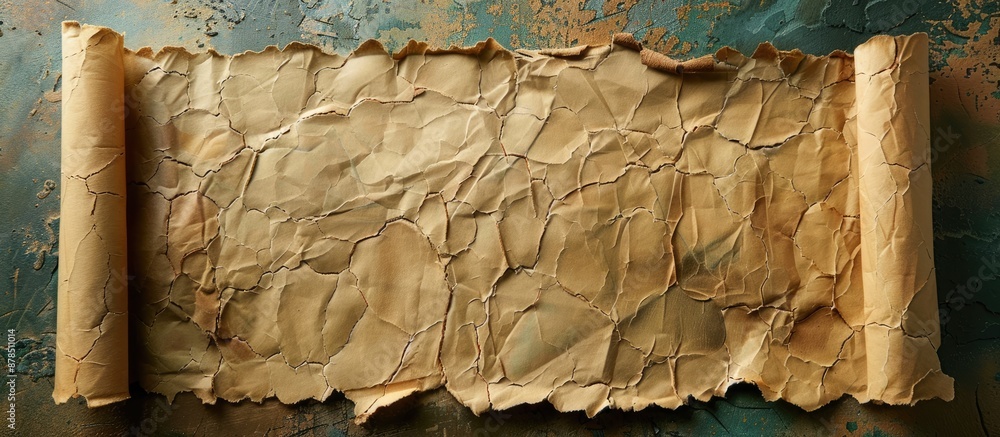 Poster top view of ancient parchment paper serving as a backdrop for a copy space image