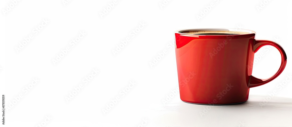 Poster red coffee cup close-up on white backdrop with clipping path for a copy space image.