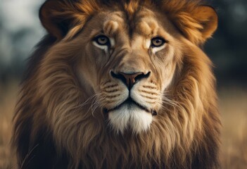 zoology natural lion warm mammal portrait white beautiful leader king brown fur dark beast power
