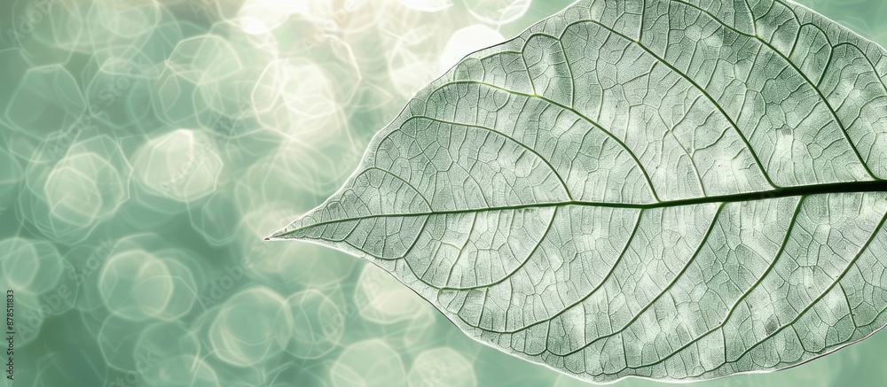 Poster skeleton leaf on white textured background with a pleasing pattern, backlit and transparent, creates