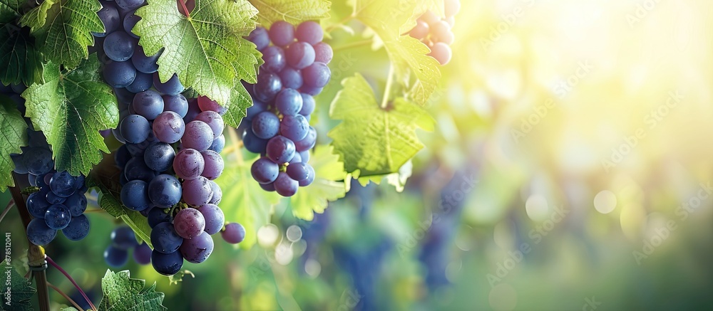 Aufkleber horizontal image with selective focus showcasing ripe grapes dangling on a lush vine, with room for 