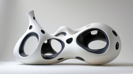 Abstract Ceramic Sculpture with Black and White Design