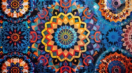 Seamless pattern with decorative colorful mandalas, repeating pattern for textiles, fabrics, polygraphy, web design, background