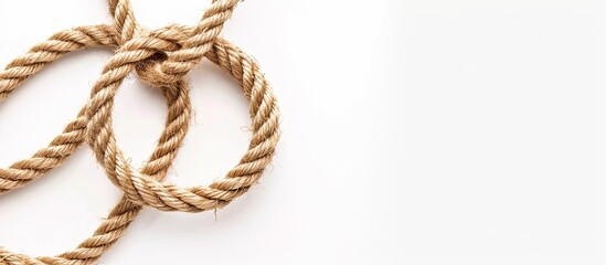 Top view of hemp rope with loop isolated on white background for copy space image.