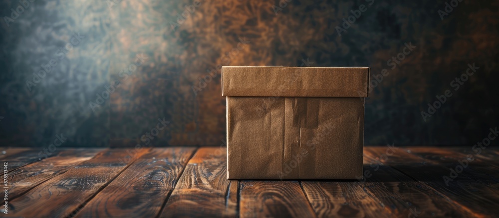 Poster place a box on a wooden surface against a dark backdrop to create a compelling copy space image.