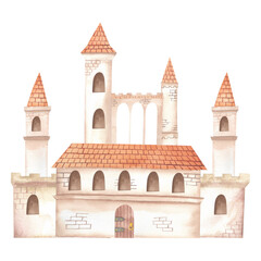 Watercolor fairytale castle.