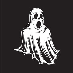halloween scary ghost icon logo cute tattoo design illustration black and white vector 