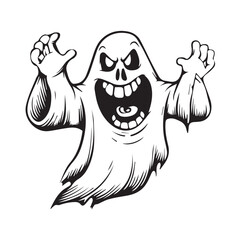 halloween scary cartoon ghost icon logo cute tattoo design illustration  black and white vector 
