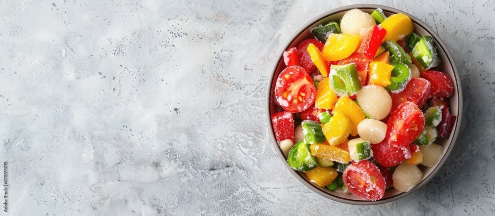 Aufkleber frozen vegetables in a bowl displayed on a light background with copy space image.
