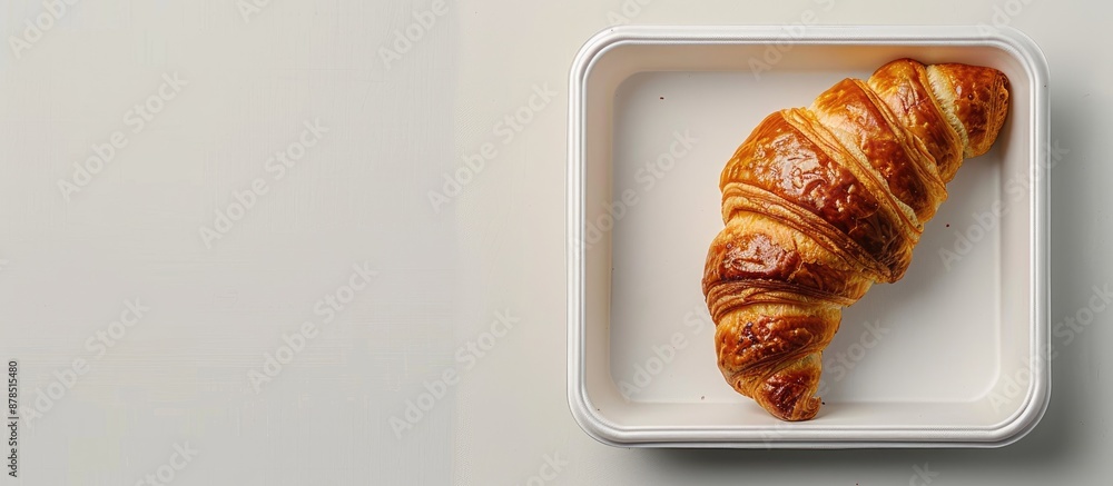 Poster food delivery with a delicious croissant displayed in a closed lunch box set against a simple white 