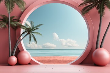 Obraz premium Pink Minimalist Tropical Beach Scene