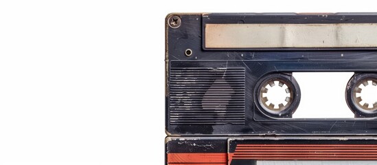 Vintage audio cassette in close-up, isolated on a white background with copy space image.