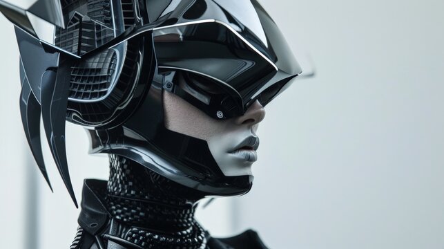 A model in a futuristic helmet walks the runway - Powered by Adobe