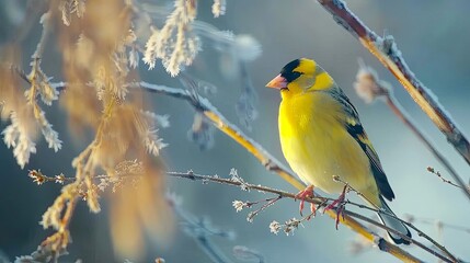 A Yellow Bird Perched on a Branch.