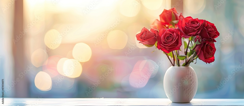Aufkleber red roses in a vase on a bright background with a blank area for adding text or images. image with c