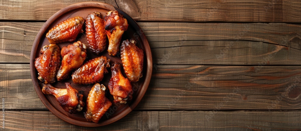 Aufkleber top view of roasted chicken wings arranged on a plate with ample copy space image.