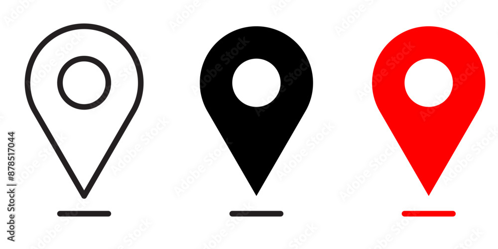 Wall mural set of icons location pin, map pin, place, location, address, location icon. vector map pin, red pin