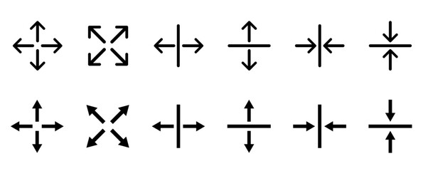 Naklejka premium Expansion icon. Arrow symbols. Arrow vector icon with different four dirrections. Arrows indicating up, down, right and left. Arrows collection on white background.