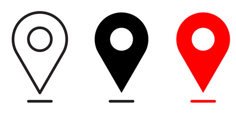 set of icons Location Pin, Map Pin, Place, Location, Address, location icon. Vector map pin, red pin on white background.