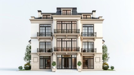 Fototapeta premium Luxurious Neoclassical Apartment Building with Balconies 