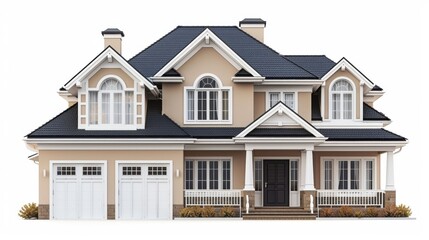 Elegant Suburban Home with Gabled Roof and Garage
