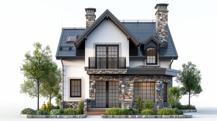 Fototapeta premium Charming Stone Cottage with Gabled Roof 