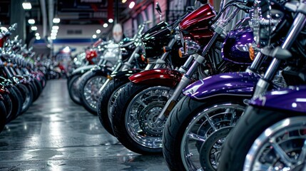 Obraz premium Beautiful Bikes in Motor Show: Close-Up of Motorcycles - Concept of Automotive Display