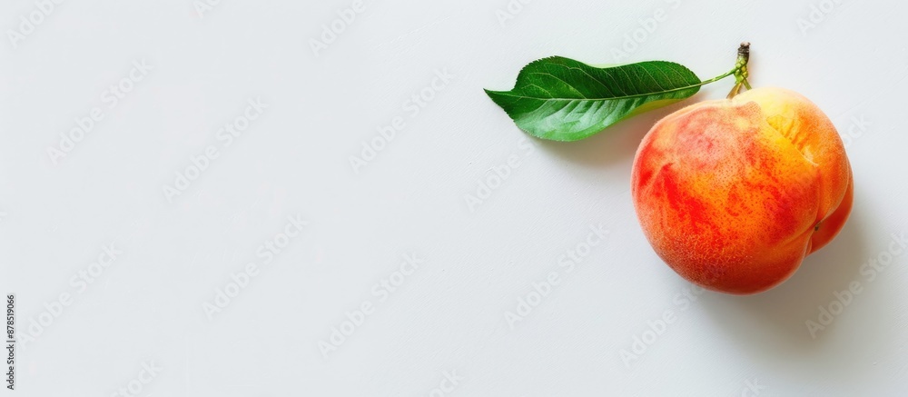 Poster ripe peach with copy space image on a white backdrop.
